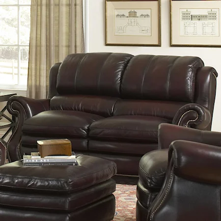 Traditional Loveseat with Bustle Back and Nailhead Trim